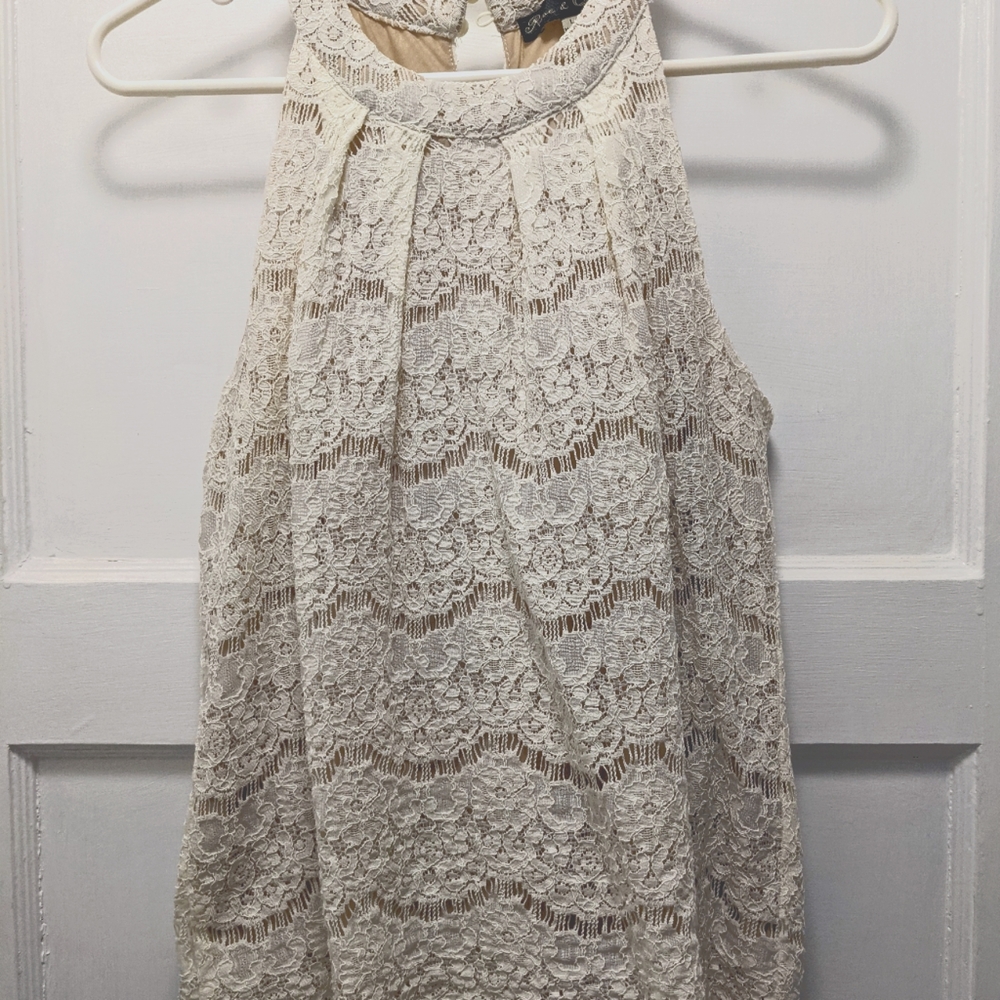 Cream and nude lace halter top